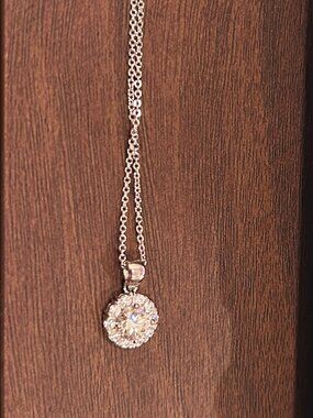 JZ53 1 carat Moissanite Halo Necklace S925 Silver